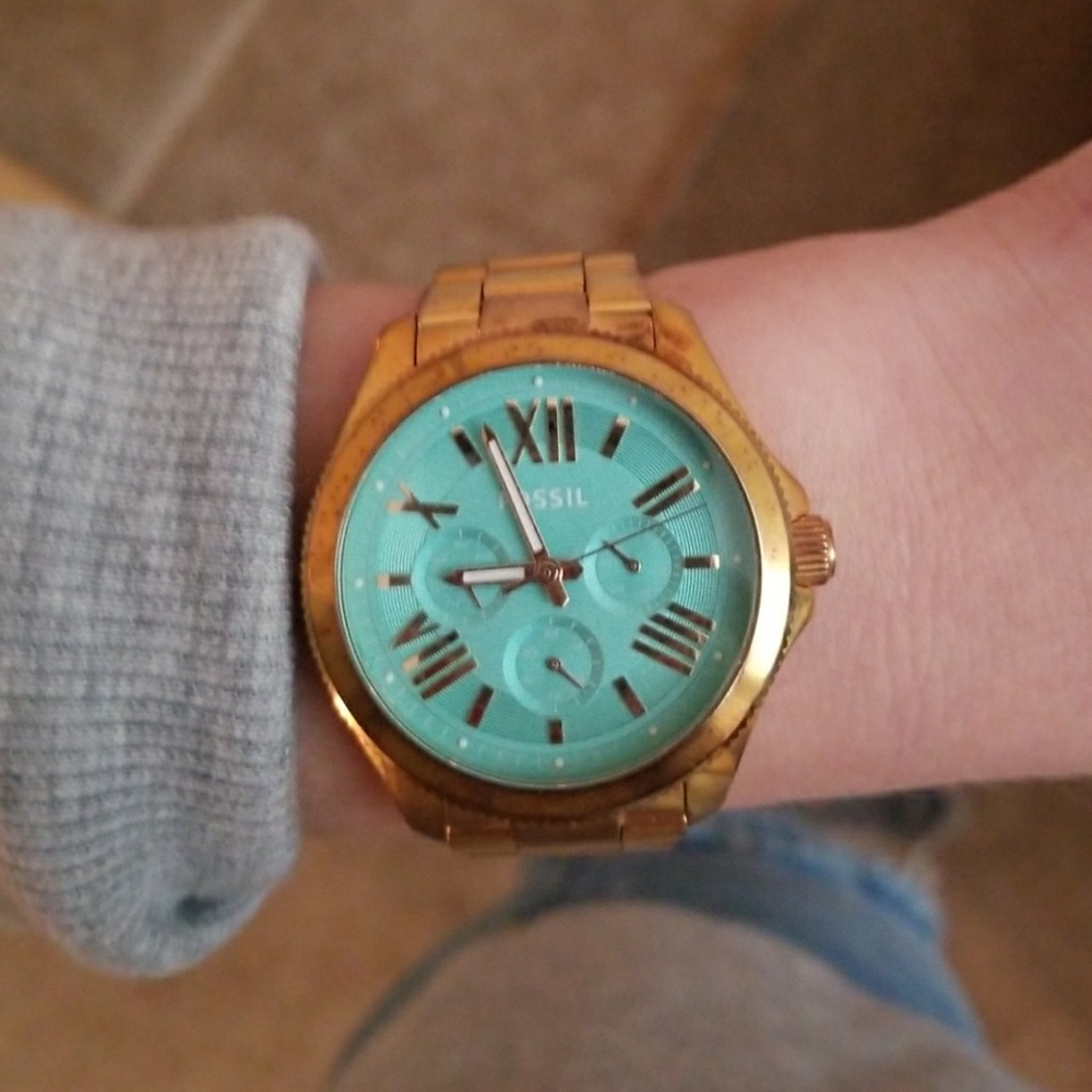 Turquoise and gold chunky fossil watch